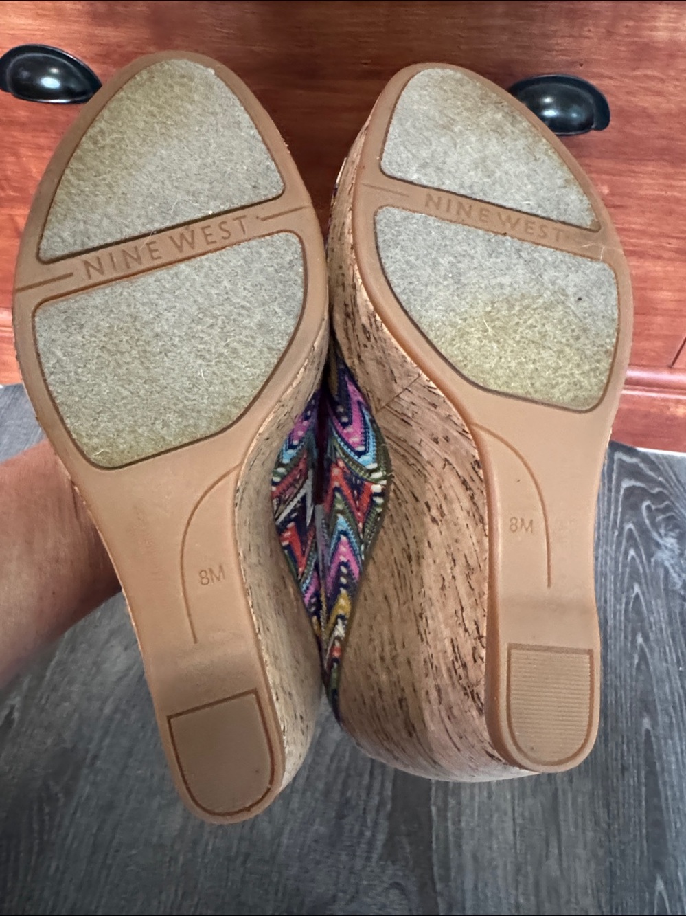 Nine West Multicolor Chevron Peep-Toe Wedge Pumps - Picture 11 of 13